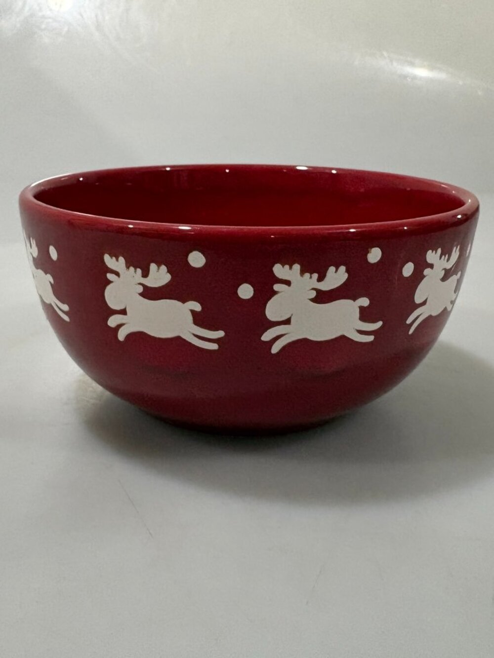 Waechtersbach Emma Fun Factory White Moose Reindeer Red Coupe Bowl Cereal 5 1/4”